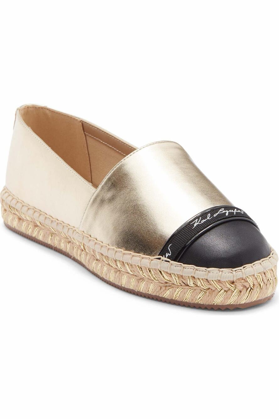 Karl Lagerfeld Paris Gold Metallic Espadrille Flats Size 6 New in Box. $109